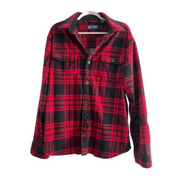 Chaps Men Shirt Jacket Flannel Red Black Buffalo Plaid Shacket Size L - Picture 1 of 5